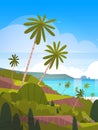 Seaside Landscape Summer Tropical Beach With Palm Trees And Mountains Exotic Resort View Royalty Free Stock Photo