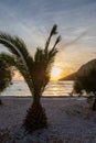 Seaside landscape in the sunset. Region Croatia - Duba - Europe. Sea, boats and sunset