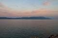 Seaside landscape in the sunset. Region Croatia - Duba - Europe. Sea, boats and sunset