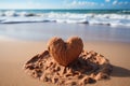 Seaside Love Heart Etched On Beach Sand With Backdrop Of Rolling Waves