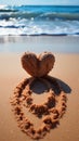 Seaside Love Heart Etched On Beach Sand With Backdrop Of Rolling Waves