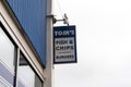 Seaside, Oregon - July 31, 2020: Sign for Toms Fish and Chips and burgers restaurant, located in downtown area