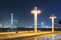 Skyline of Harbor in Hong Kong city at night