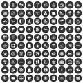 100 seaside resort icons set black circle