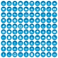 100 seaside resort icons set blue