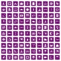 100 seaside resort icons set grunge purple