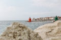 seaside resort town stones promenade buildings Royalty Free Stock Photo