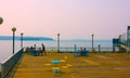 Seaside restaurant at evening in Seattle, Washington, USA mai 9, 2019 Downtown Seattle,Sit on the sea Royalty Free Stock Photo