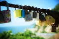 Seaside road lock chain wish Royalty Free Stock Photo