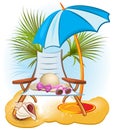 Beach Chair, Umbrella and Sunglasses Royalty Free Stock Photo