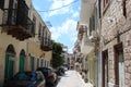 Seaside town of Kalambaka in southern Greece in the summer of 2014. Panorama of the central part and the clean sunny streets of th Royalty Free Stock Photo