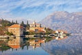 Seaside town of Prcanj in winter. Bay of Kotor Adriatic Sea, Montenegro Royalty Free Stock Photo