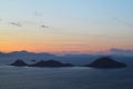 Seaside town of Turgutreis and spectacular sunsets. aerial view of islands and sea