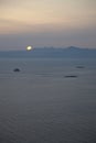 Seaside town of Turgutreis and spectacular sunsets. aerial view of islands and sea