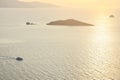 Seaside town of Turgutreis and spectacular sunsets. aerial view of islands and sea