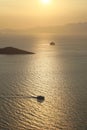 Seaside town of Turgutreis and spectacular sunsets. aerial view of islands and sea