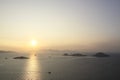 Seaside town of Turgutreis and spectacular sunsets. aerial view of islands and sea