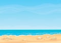 Seaside or tropical landscape. Beautiful sea shore beach. Coast in good sunny day. Cartoon summer beach with blue sky Royalty Free Stock Photo