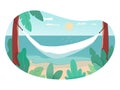 Seaside vacation flat vector illustration. Empty hammock on coast. Traveling in exotic, island, country. Tropical Royalty Free Stock Photo