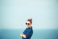 Seaside vacation.summer.happy woman smiling . Royalty Free Stock Photo