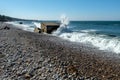 Seaside view, coastal defences at Burghead beach.