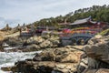 Seaside view on Haedong Yonggungsa Temple with many lanterns to celebrate buddhas birthday. Located in Gijang-gun, Busan, South Royalty Free Stock Photo