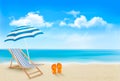 Seaside view with an umbrella, beach chair Royalty Free Stock Photo