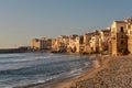 Seaside village Cefalu in Sicily in the sunset light Royalty Free Stock Photo