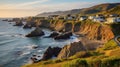 Seaside village and headlands landscape with clear water