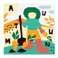 Autumn Illustration. Vector illustration of farmer with a shovel