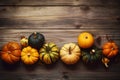 season fall halloween pumpkin autumn leaf table background wood orange wooden. Generative AI. Royalty Free Stock Photo