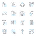 Season of giving linear icons set. Generosity, Charity, Kindness, Compassion, Selflessness, Love, Gratitude line vector