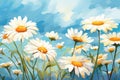 Meadow floral blue field background art plant flowers nature daisy spring chamomile summer background Royalty Free Stock Photo