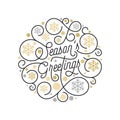 Season Greetings calligraphy lettering and golden snowflake pattern on white background for Christmas greeting card design. Vector Royalty Free Stock Photo