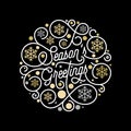 Season Greetings calligraphy lettering and golden snowflake pattern on white background for Christmas greeting card design. Vector Royalty Free Stock Photo