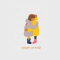 Season of hugs girl friends illustration lettering