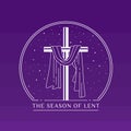 The season of lent banner with white line Cloth wrapped around crucifix in circle on purple background vector design