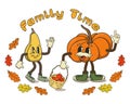 Season print design with pumpkins characters Royalty Free Stock Photo