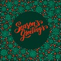 Season`s Greetings, christmas background with snowflake frame, winter wreath, vector illustration Royalty Free Stock Photo
