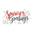 Season s Greetings handwriting script lettering. Marry Christmas greeting card. Modern brush lettering. Vector emblem Royalty Free Stock Photo
