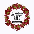 Season sale desiign with viburnum wreath Royalty Free Stock Photo