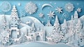 christmas blue merry art origami background paper snowflakes winter tree decoration. Generative AI. Royalty Free Stock Photo