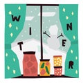 Winter Illustration. Vector illustration of view from the window Royalty Free Stock Photo