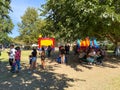 Seasonal adventures pumpkin patch festival. Food stand and rides for families, San Diego