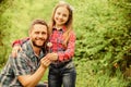 Seasonal allergies concept. Outgrow allergies. Biggest pollen allergy questions. Father little girl enjoy summertime Royalty Free Stock Photo