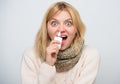 Seasonal allergy. Cute woman nursing nasal cold or allergy. Sick woman spraying medication into nose. Unhealthy girl Royalty Free Stock Photo