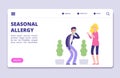 Seasonal allergy vector illustration. Office man with allergy symptoms - health landing page, banner template