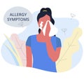 Seasonal allergy. Woman with teary eyes. pollen and flowers allergy