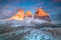 Seasonal autumnal scenery in highlands. Alpine landscape in Dolomite mountains, Southern Tyrol area, Italy. Popular