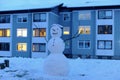 Seasonal background with happy snowman Royalty Free Stock Photo